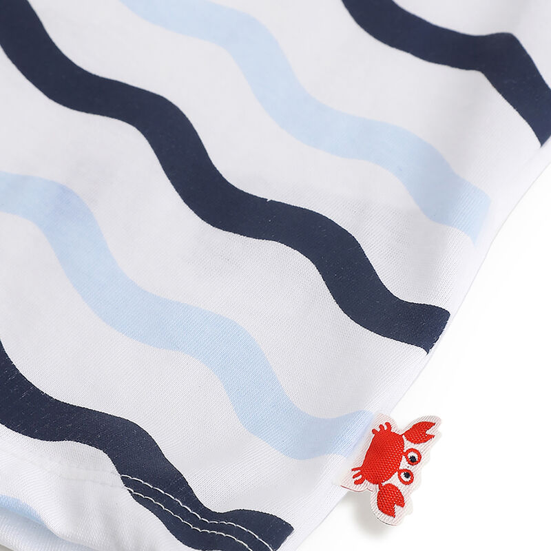 Boys White and Blue Printed Short Sleeve Rompers image number 3